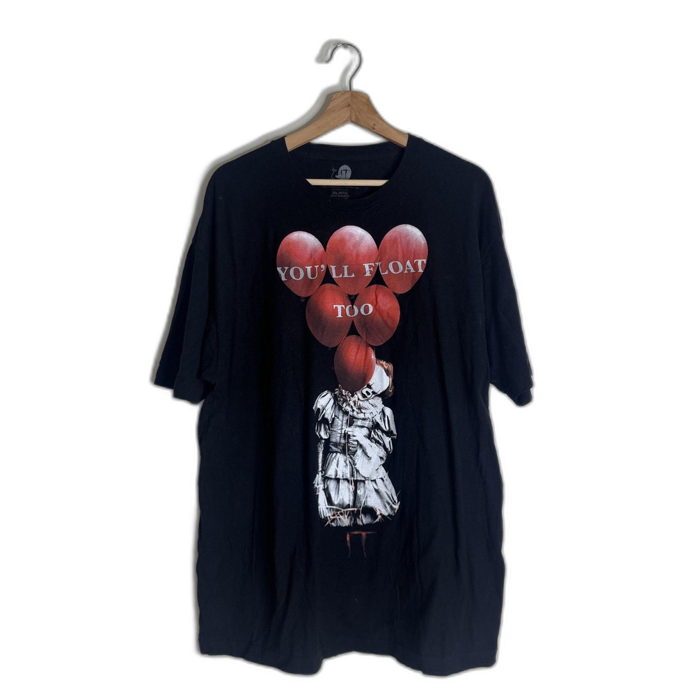 IT Pennywise Shirt Mens 2XL Black You'll Float Too Graphic Horror‎ Movie Tee